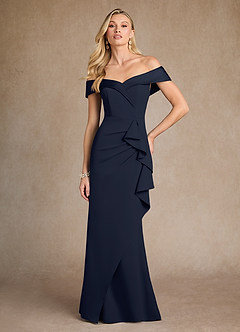 Azazie Laredo Mother of the Bride Dresses Dark Navy Mermaid Off the Shoulder Stretch Crepe Dress image4