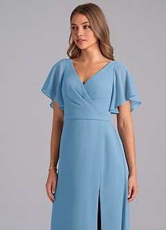 Azazie Ambrosia Bridesmaid Dresses Steel Blue A-Line Pleated Chiffon Dress image7
