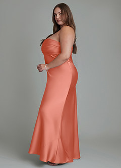 Azazie Saylor Vestidos de damas de honor Vestido Rosa Salmón de Satén Elástico de Corte Sirena con Palabra de honor image14