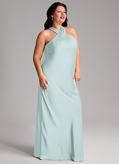 Azazie Doretta Brautjungfernkleider Meerjungfrau-Linie Plissee Stretch-Satin Kleid Nebel image3