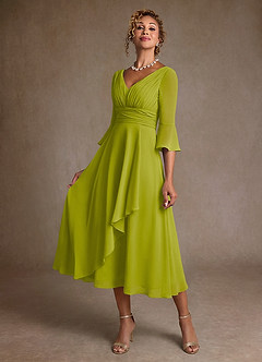 Azazie Aerynne Vestidos para mãe da noiva Vestido Capim Limão de Chiffon de Linha A com Plissado image3