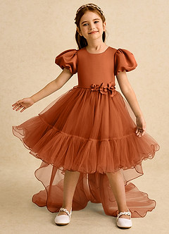 Azazie Cocoa Blumenmädchenkleider Ballkleid Plissee Tüll Kleid Gebranntes Orange image2