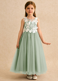 Azazie Mixie Flower Girl Dresses Dusty Sage Ball-Gown Lace Dress image5