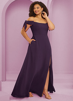 Barbie ♥ Azazie Bridesmaid Dresses Plum A-Line Off the Shoulder Chiffon Convertible Dress image6