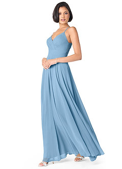 Azazie Avelina Bridesmaid Dresses Steel Blue A-Line V-Neck Pleated Chiffon Dress image3
