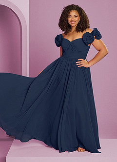 Barbie ♥ Azazie Bridesmaid Dresses Dark Navy A-Line Off the Shoulder Chiffon Convertible Dress image16