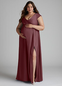 Azazie Allessia Robes de demoiselle d'honneur de maternité Robe Trapèze Plissée Longueur ras du sol Satin extensible image11