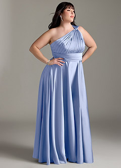 Azazie Charlize Bridesmaid Dresses Ice A-Line One Shoulder Stretch Satin Dress image12