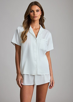 front Pyjamassæt med metallisk kant i satin