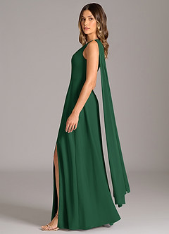 Azazie Tella Kleider zum Anprobieren zu Hause A-Linie One-Shoulder Chiffon Kleid Dunkelgrün image4