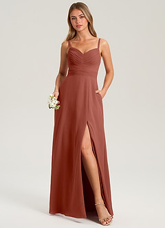 Azazie Terese Bridesmaid Dresses Auburn A-Line Pleated Chiffon Dress image1