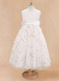 Azazie Pollie Flower Girl Dresses Ivory White A-Line Bow Tulle Dress image11