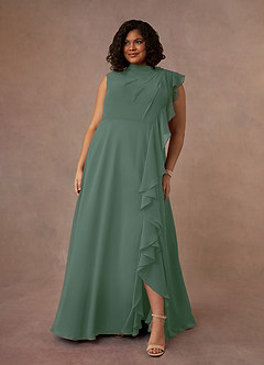 Azazie Narine Mère de la mariée Robes Robe Trapèze en Mousseline de soie Encolure haute plissée Eucalyptus image11