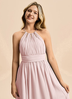 Azazie Noelle Junior Blushing Pink A-Line Pleated Chiffon Dress image4