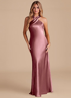 Azazie Doretta Bridesmaid Dresses Vintage Mauve Mermaid Bow Metallic Satin Dress image1