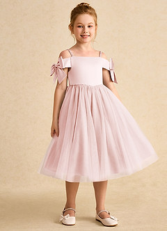Azazie Amie Flower Girl Dresses Blushing Pink A-Line Off the Shoulder Matte Satin Dress image5