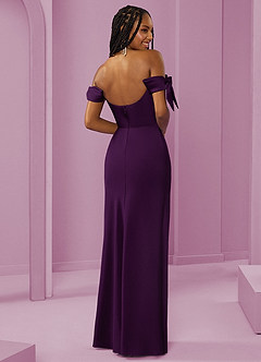 Barbie ♥ Azazie Bridesmaid Dresses Grape Sheath Off the Shoulder Stretch Satin Convertible Dress image7