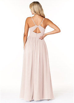 Azazie Dominic Bridesmaid Dresses Rose Petal A-Line V-Neck Pleated Chiffon Dress image2