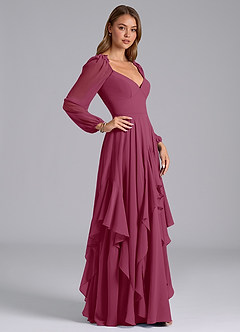 Azazie Karan Bridesmaid Dresses Mulberry A-Line Long Sleeve Chiffon Dress image5