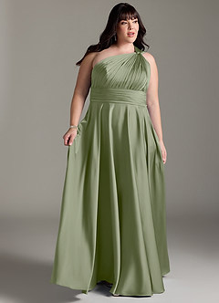 Azazie Charlize Bridesmaid Dresses Pistachio A-Line One Shoulder Stretch Satin Dress image11