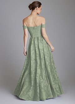 Azazie Raisa Bridesmaid Dresses Agave A-Line Off the Shoulder Floral Burnout Dress image2