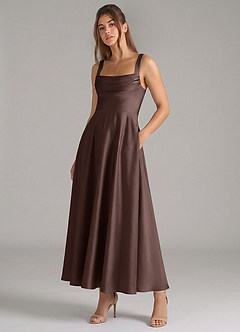 Azazie Shaude Bridesmaid Dresses Ganache A-Line Pleated Stretch Satin Dress image5