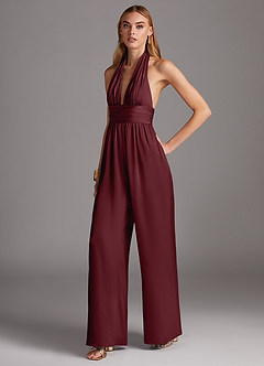 Azazie Oli Brautjungfernkleider Plissee Stretch-Satin Overall/Jumpsuit Cabernetrot image1