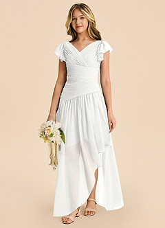 Azazie Pia Junior White A-Line Pleated Chiffon Dress image5