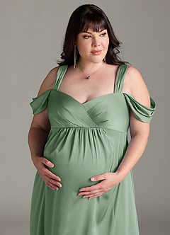 Azazie Rhea Maternity Bridesmaid Dresses A-Line Off-The-Shouler Pleated Stretch Satin Floor-Length Dress image12