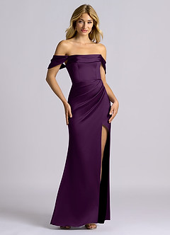 Azazie Auden Bridesmaid Dresses Grape Sheath Off the Shoulder Stretch Satin Convertible Dress image7