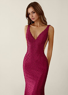Roxana Burgundy V-neck Hot Rhinestones Corset Prom Dress image5
