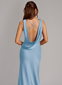 Azazie Cheryl Vestidos de damas de honor Vestido de Azul Pálido de Satén Elástico de Corte Sirena image2