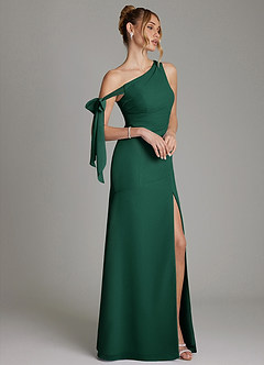 Azazie Aylin Bridesmaid Dresses Emerald Sheath Off the Shoulder Chiffon Dress image6