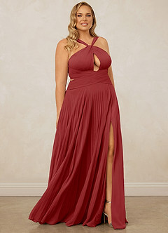 Christian Siriano Bridal for Azazie 1009 Bridesmaid Dresses Rust A-Line Pleated Chiffon Dress image12