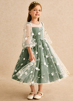 Azazie Elowen Flower Girl Dresses Olive A-Line Sweetheart Neckline Lace Dress image4
