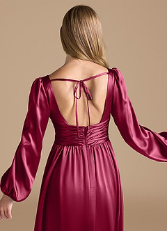 Azazie Norah Bridesmaid Dresses Burgundy A-Line Metallic Satin Dress image7