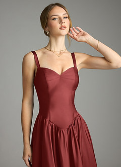Azazie Evadina Brautjungfernkleider Eine Linie Korsett Stretch-Satin Kleid Terrakotta image5