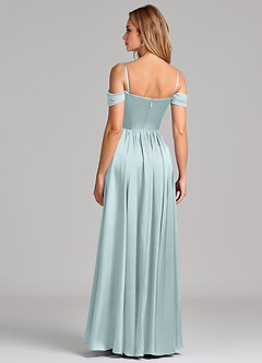 Azazie Raisa 신부 들러리 드레스 A라인 오프 더 숄더 스트레치 새틴 바닥 길이 드레스 image6