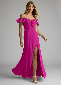 Azazie Sophie Bridesmaid Dresses Fuchsia A-Line Off the Shoulder Chiffon Convertible Dress image4