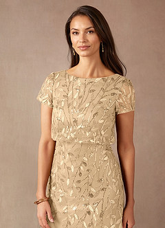 Azazie Lehi Mother of the Bride Dresses Champagne A-Line Sequins Dress image6