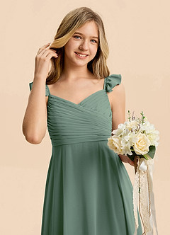 Azazie Dory Junior Eucalyptus A-Line Ruched Chiffon Dress image6