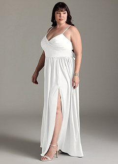 Azazie Zeya Bridesmaid Dresses White A-Line Pleated Stretch Satin Dress image13