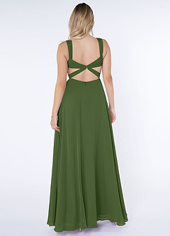 Azazie Nahrin Abiti da Damigella Abito A-Line in Chiffon con Scollo a V a Pieghe Oliva image2