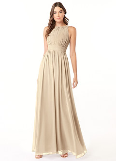 Azazie Luz Bridesmaid Dresses Champagne A-Line Lace Chiffon Dress image3