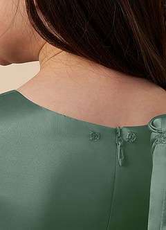 Azazie Bo Peep Blumenmädchenkleider A-Linie Schleifen Matte Satin Kleid Eukalyptus image6