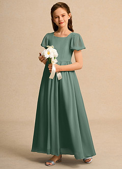 Azazie Joss Flower Girl Dresses Eucalyptus A-Line with Sleeves Chiffon Dress image11