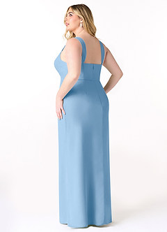 Azazie Denice Bridesmaid Dresses Powder Blue Sheath Pleated Chiffon Dress image12