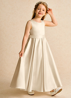 Azazie Cherry Flower Girl Dresses Champagne Champagne Ball-Gown Pleated Matte Satin Dress image5