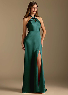 Azazie Tracie Bridesmaid Dresses Pine A-Line Pleated Metallic Satin Dress image5