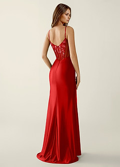 Zahara Rouge Robe de bal sirène corset en dentelle à col en V image2